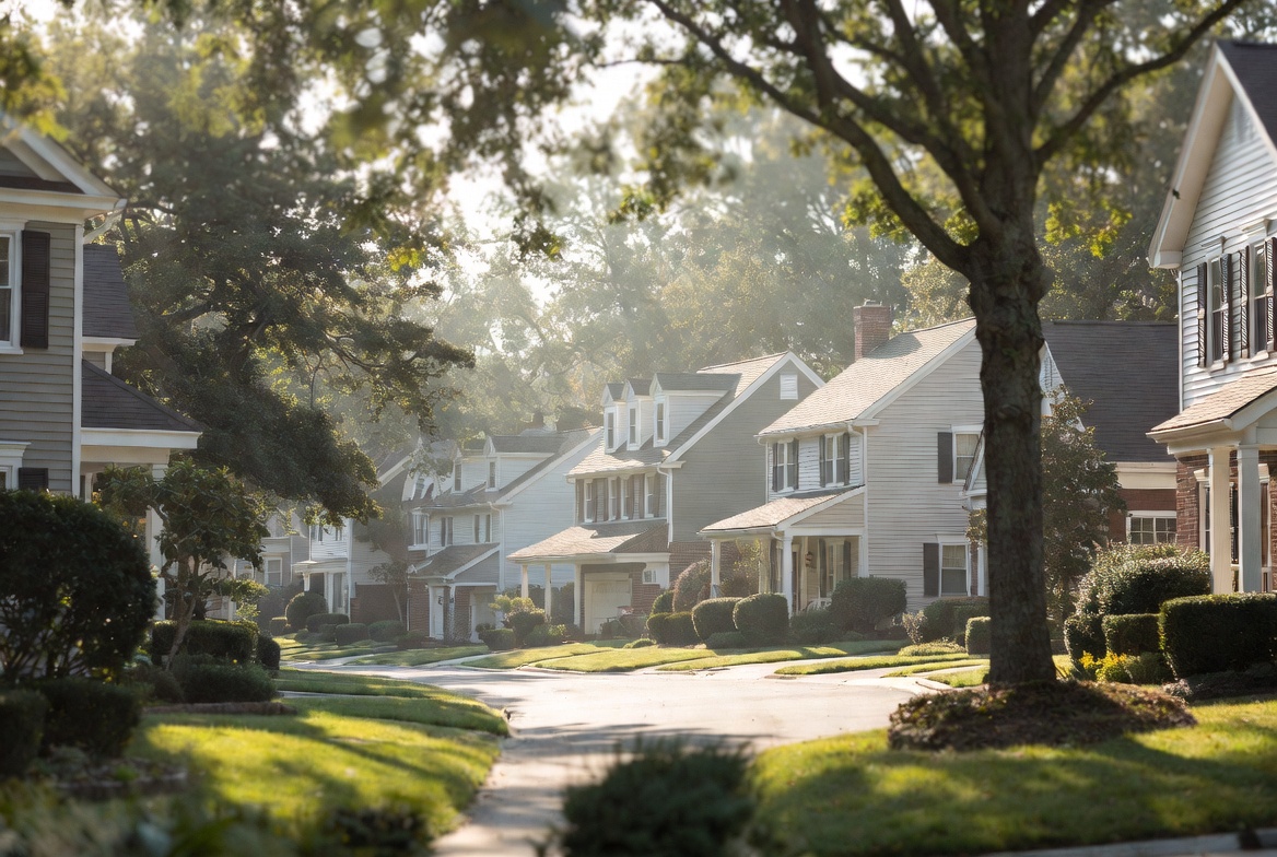 Buying a home in Howard County Maryland — tree-lined suburban neighborhood with single-family homes