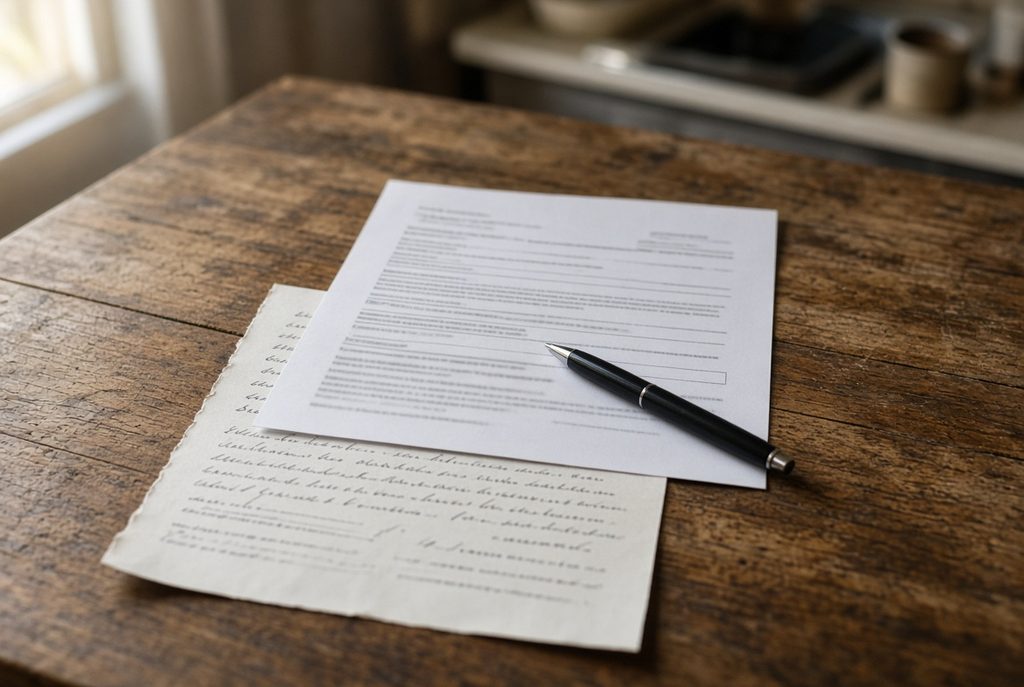 cash offer documents on kitchen table for as-is Maryland home sale