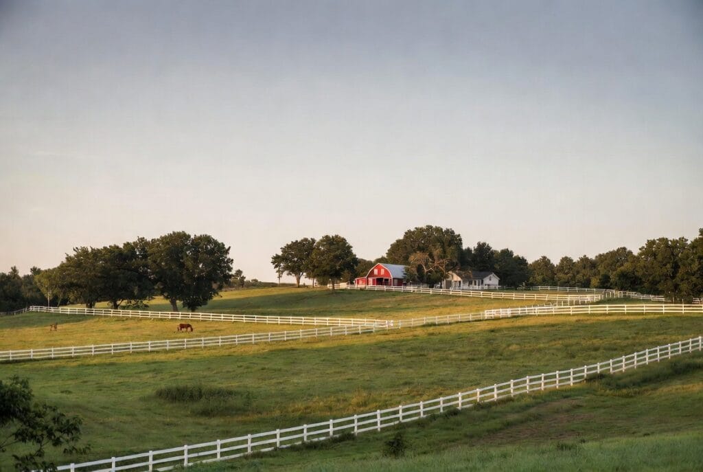 Rolling horse farm with white fencing and open pasture in rural Prince George's County Maryland near Croom and Brandywine