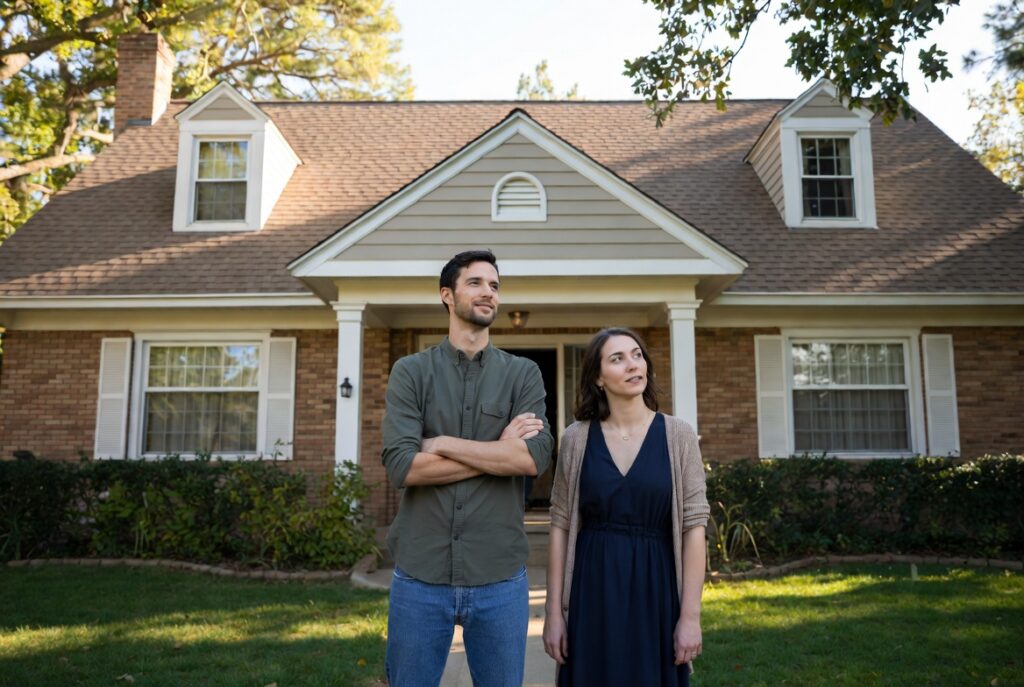 Adult siblings outside an inherited family home in Maryland