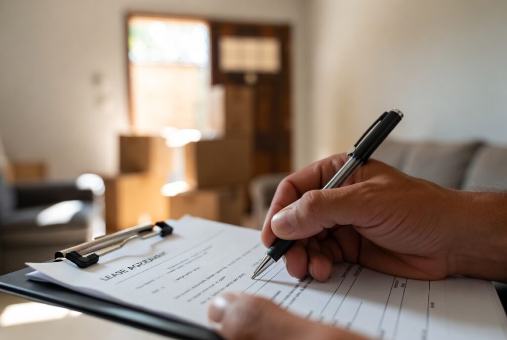 tenant signing rental lease agreement for Southern Maryland investment property move in day