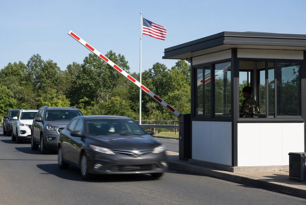 military base gate entry, cars at Joint Base Andrews Maryland