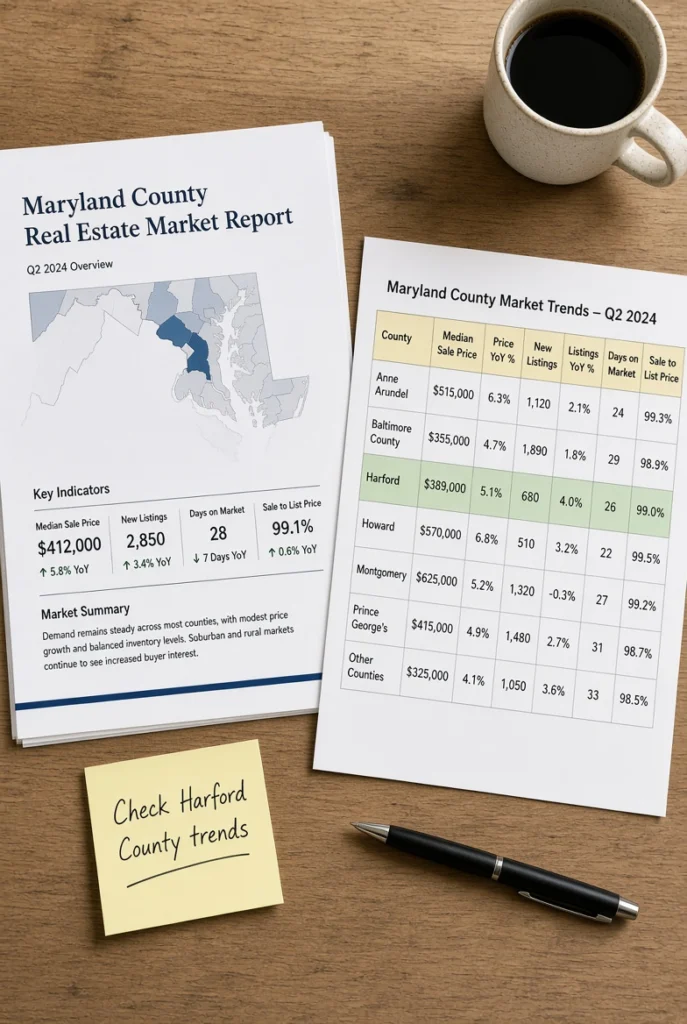Maryland days on market data — market research on desk