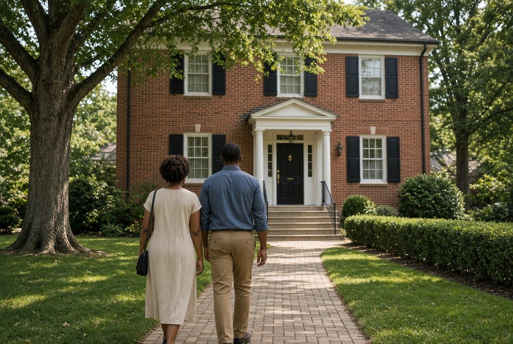 Buyers arriving at a brick colonial home in Southern Maryland representing August 2026 home sales activity